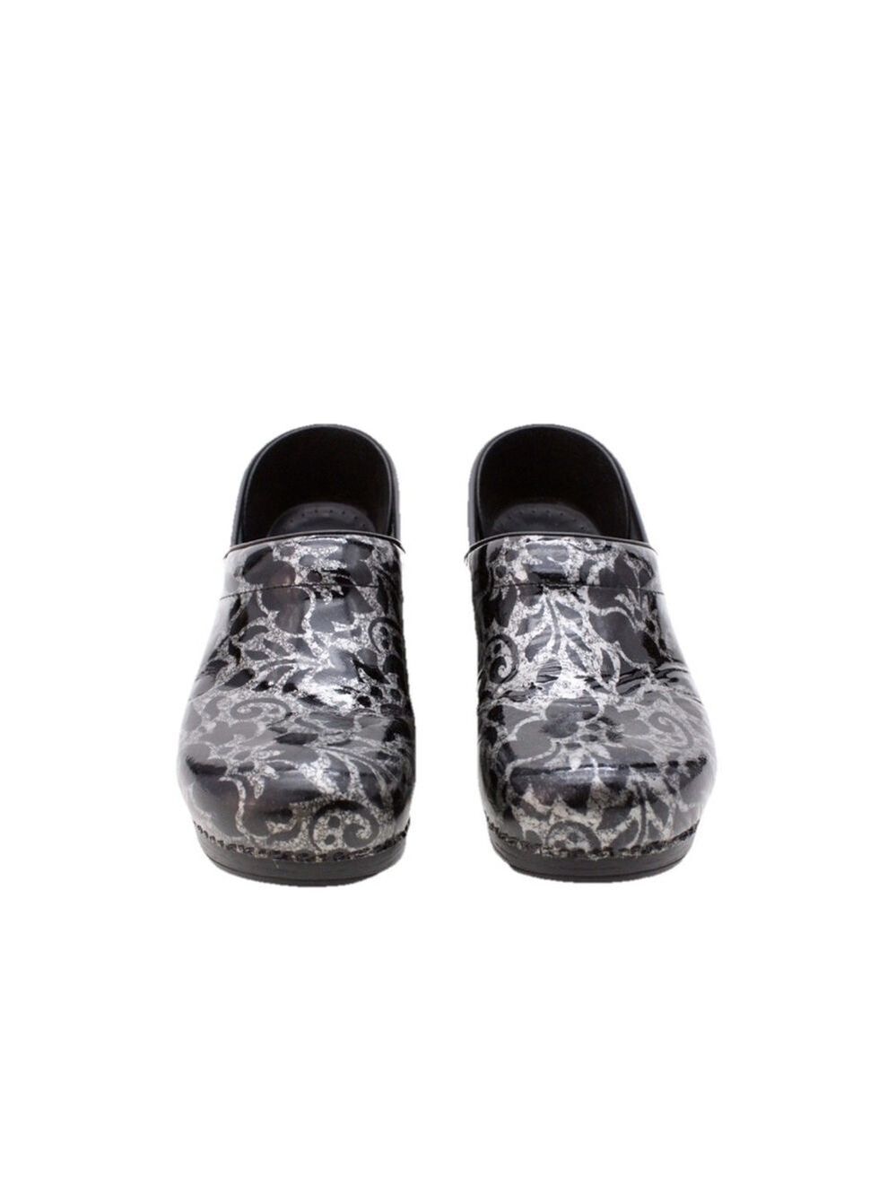 Dansko Professional Black & Silver Patent Leather Clogs Size 38